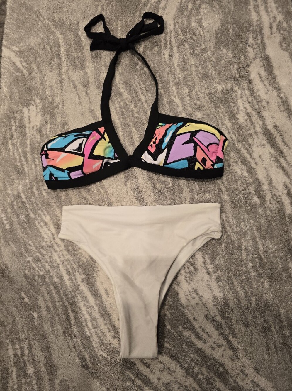 The Bikini Lab Black Bandeau Bikini Top with White Bottoms